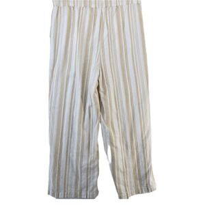 LOFT Outlet Lounge Pants Womens‎ Large Striped Linen Blend Wide Leg Beige White